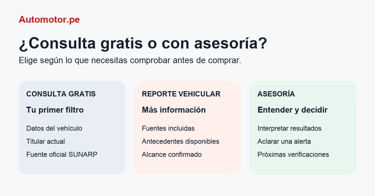 Consulta vehicular gratis o con asesor&iacute;a: qu&eacute; opci&oacute;n necesitas